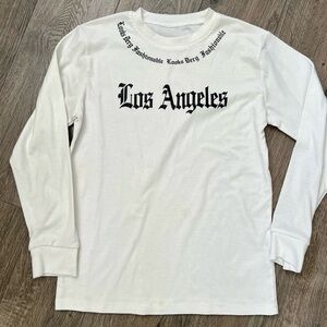 Los Angeles Gothic Font Long Sleeve Shirt White Streetwear Top youth large​​